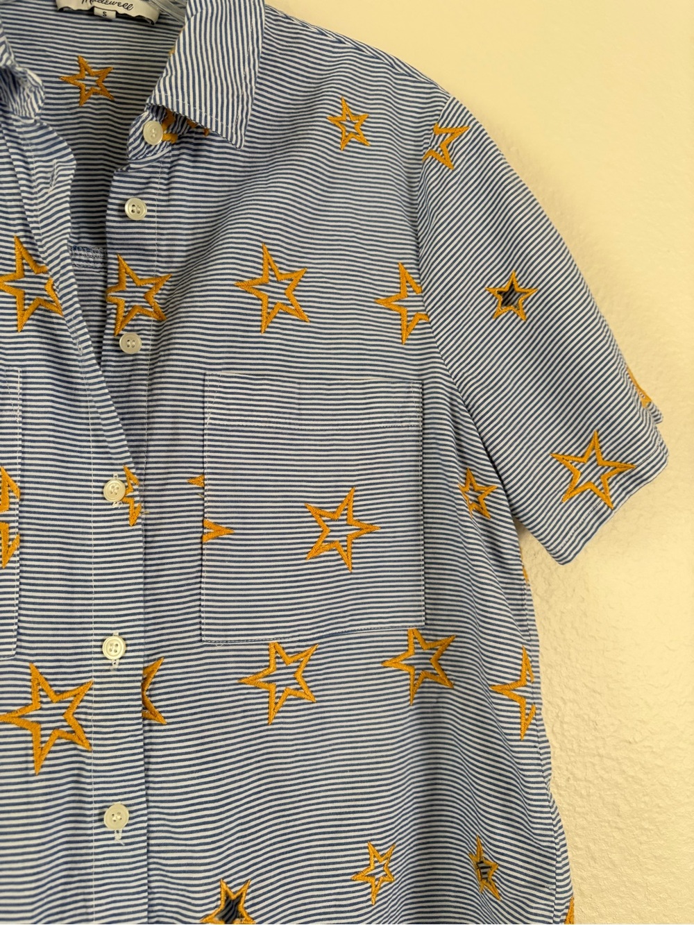 Madewell Blue and White Striped Shirt with Gold Star Embroidery - Picture 3 of 4